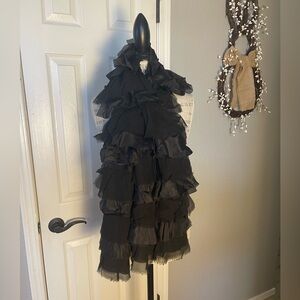 Eileen Fisher Black Silk Ruffled Scarf